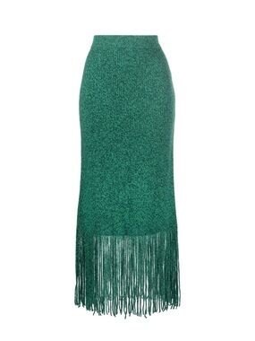 Zimmermann Emerald Green Fringe Knit Midi Skirt